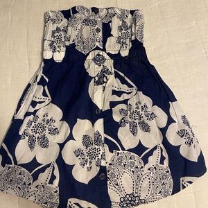 Floral Navy and White Strapless Tunic